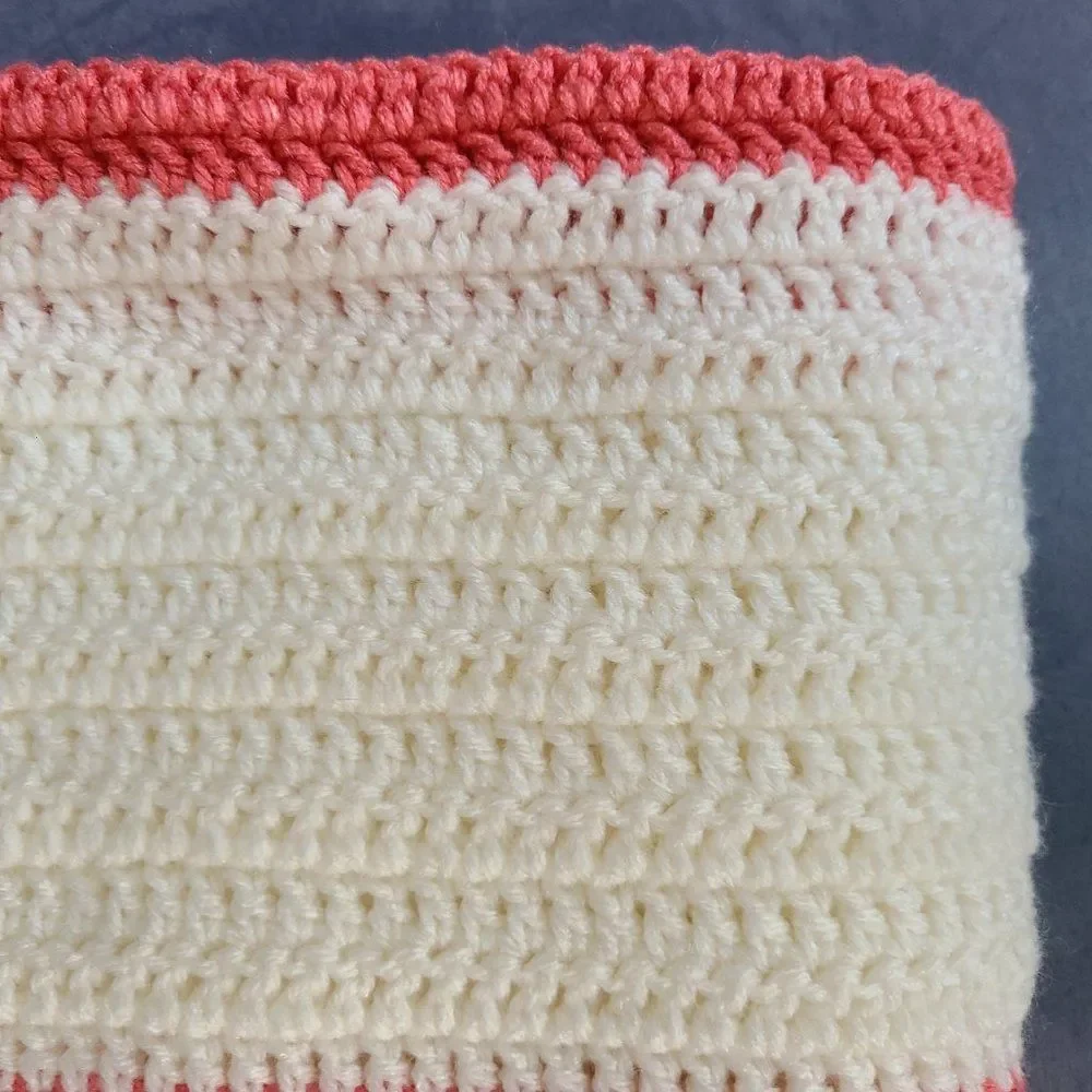 Vintage Handmade Knit Crochet Pretty Pink Afghan Throw Lap Blanket New Baby Gift
